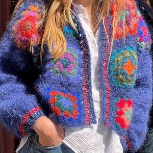 BOHO Patchwork Flower Handmade Crochet Cropped Cardigan S